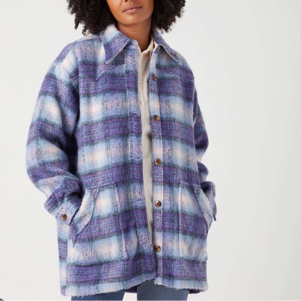 Wrangler Oversized Western Jacket in Very Peri Purple Blue Plaid Large